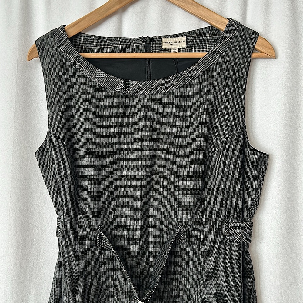 Karen Millen NWT Dark Grey Sleeveless Belted Wool Dress **Size 12** - Picture 3 of 7